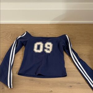 Edikted Navy Long Sleeve Top with White Stripes